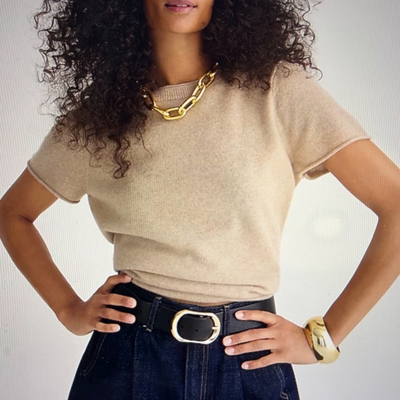 J. Crew Women's heather stone (beige) Cashmere relaxed t shirt size large - Picture 2 of 11